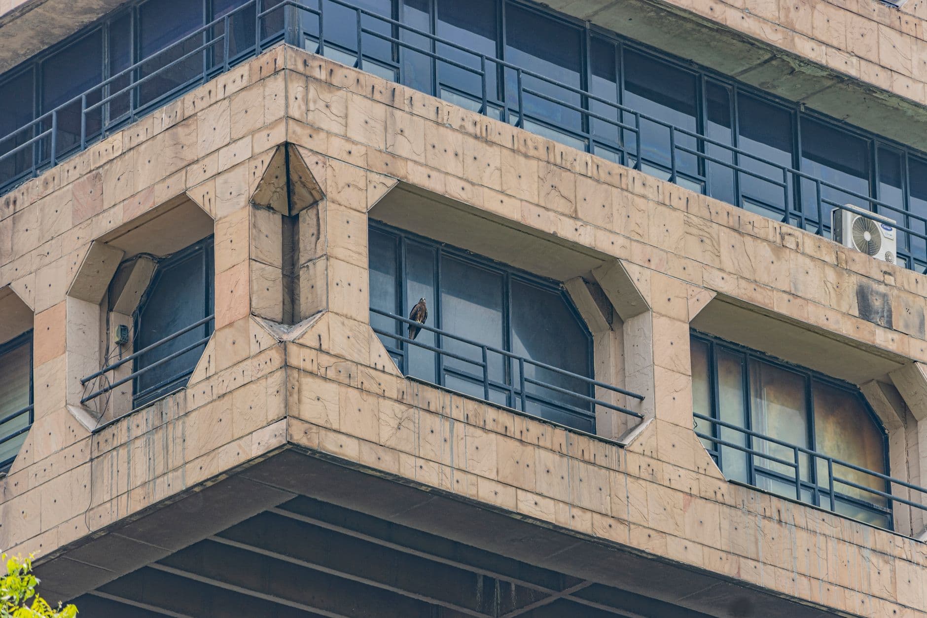 Server Solutions for Government Projects — Close-up of a Brutalist building facade in New Delhi, showcasing architectural symmetry.