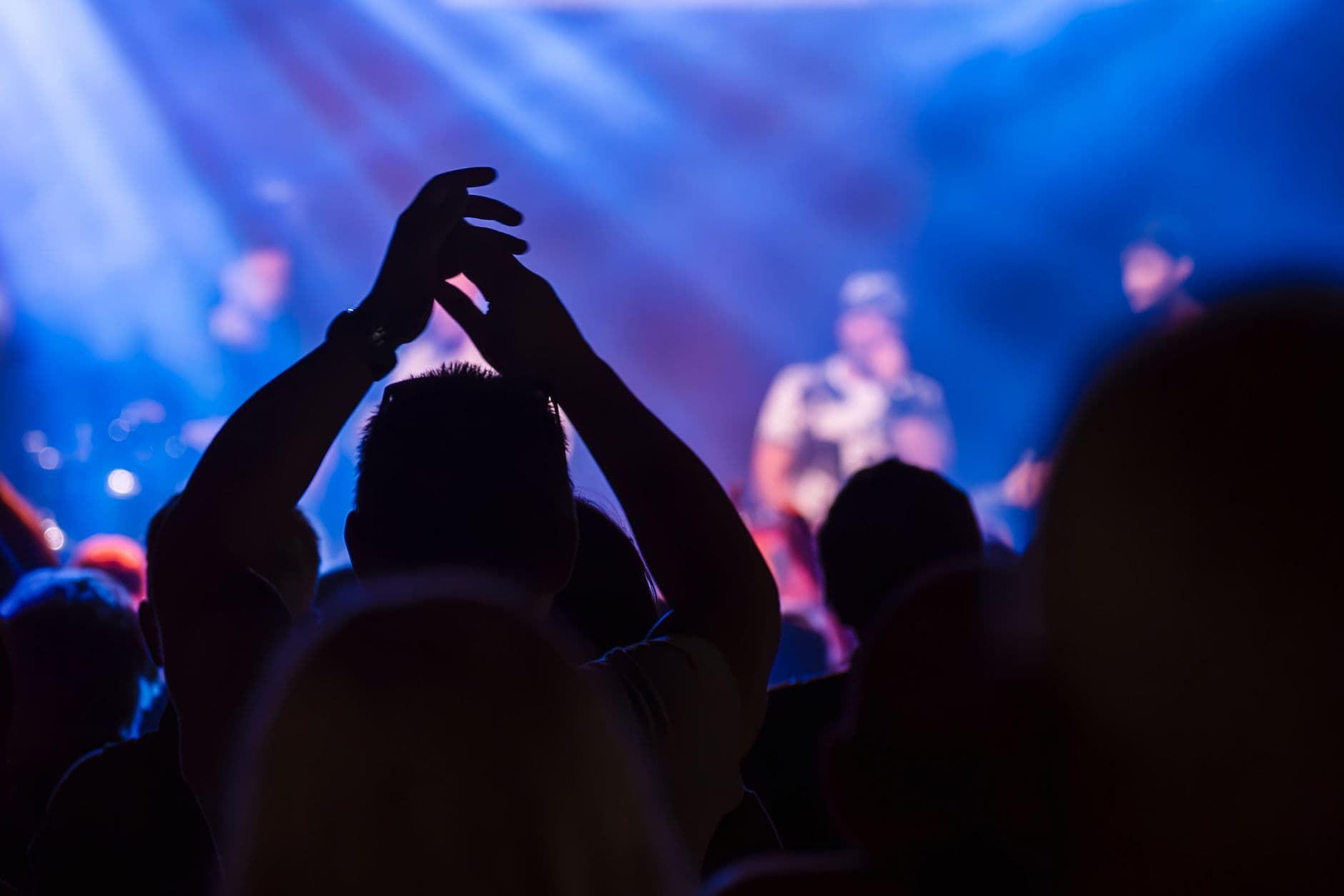 VPS Hosting for Ticket Booking Software — Energetic crowd at a live music concert with vibrant lighting and clapping hands.